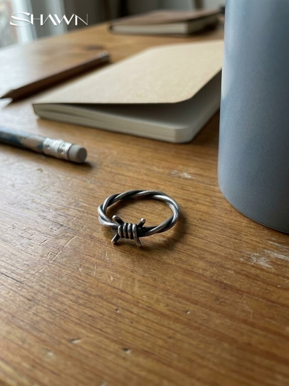 Mens Gothic Barbed Wire Band Ring